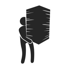 Man holding pile of papers icon in black and white. Job queue concept. Vector illustration.