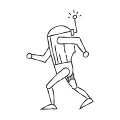 Robot icon in sketch drawing. Industrial technology vector illustration.