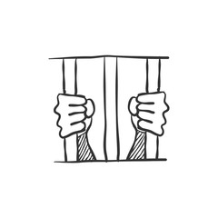 Jail icon in sketch style. Law guilty criminal behind bars.