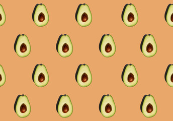 Fresh avocado pattern isolated on background.