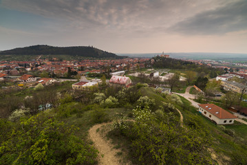 Fototapeta na wymiar Town of Mikulov, Czech Republic as Seen from Rocks of Back Quarry (Zadní lom) near Old Bunker