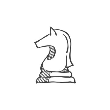 Horse chess icon in sketch style. Vector illustration.
