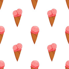 Pink strawberry Ice cream seamless pattern.