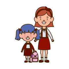 student girls standing smiling on white background