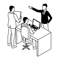 Businessmen using technology for business in black and white