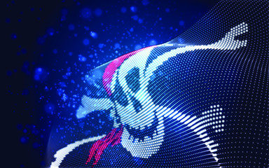 Vector bright glowing country flag of abstract dots. pirate skull and bones