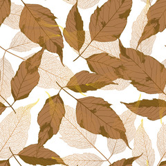 Seamless pattern with  leaves birch. Vector illustration