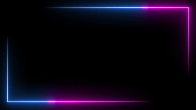 Blue and pink neon beams light frame light up. Fluorescent lamp frame. animation with copy space. Pulsating light