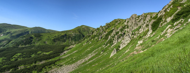 Rocky hills in the Carpathian mountains in summer