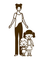 silhouette of woman with children of back to school