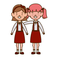 student girls standing smiling on white background