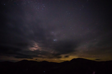 Clouds in the night sky against the background of the Milky Way