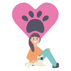 young woman with cute cat mascot