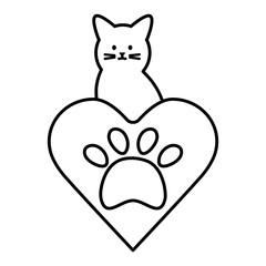cute cat mascot with heart and footprint