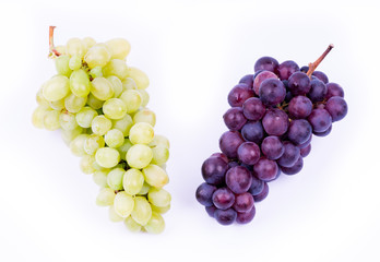 green and wine grapes on white background