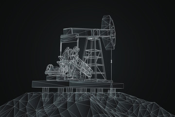 oil derrick. vector 3d object. mining of minerals. abstract explosion of particles.