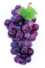 purple grapes with water drops on white background