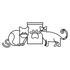 cute cats mascots with paper bag food