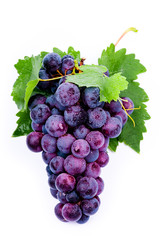 purple grapes with water drops on white background