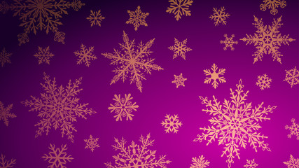 Fototapeta na wymiar Christmas background with various complex big and small snowflakes in purple colors
