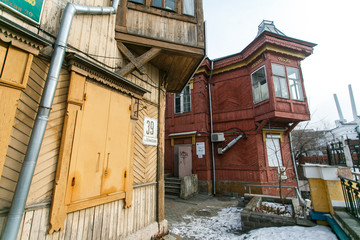 The ensemble of historic wooden houses in the center of Vladivostok. Historical Foundation.