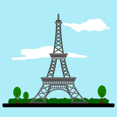 Fototapeta na wymiar Colored french landscape with the Eiffel tower - Vector