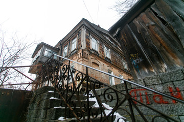 The ensemble of historic wooden houses in the center of Vladivostok. Historical Foundation.