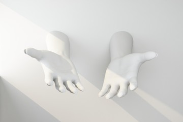 white hands stretched out of the wall