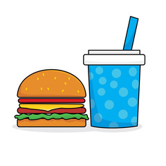 Burger and soda vector illustration isolated on white background. Burger cartoon illustration 
