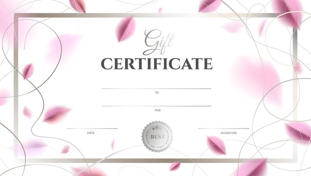 Gift certificate template design with leaves and ornate decoration