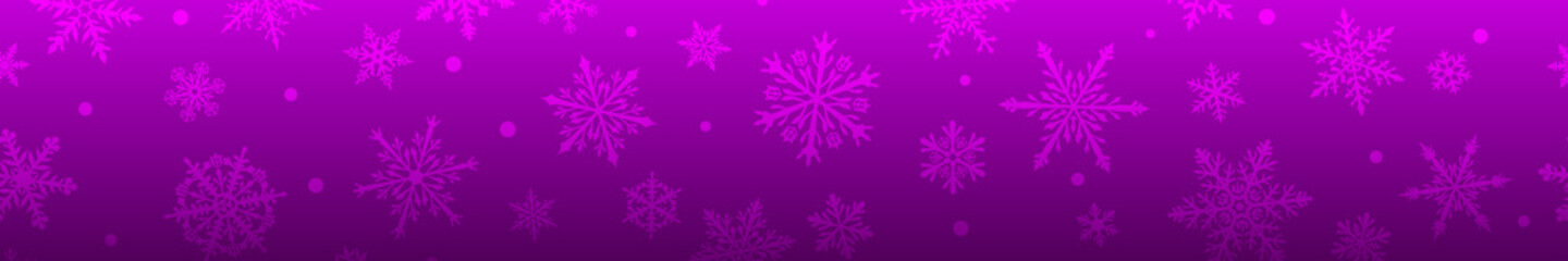 Naklejka na ściany i meble Christmas banner of complex big and small snowflakes in purple colors. With horizontal repetition