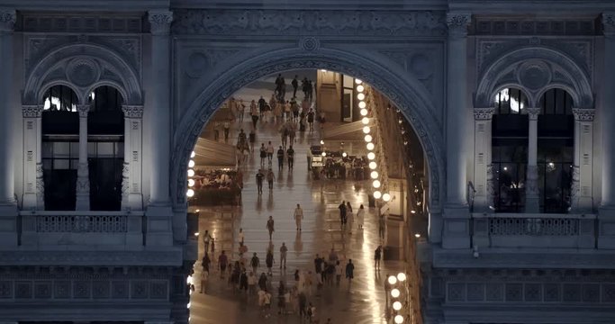 Milan - Italy - july 02, 2019 - Vittorio Emanuele Gallery - night - Olympic Games 2026 Milano Cortina