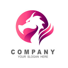 Dragon head vector logo, dragon logo and circle
