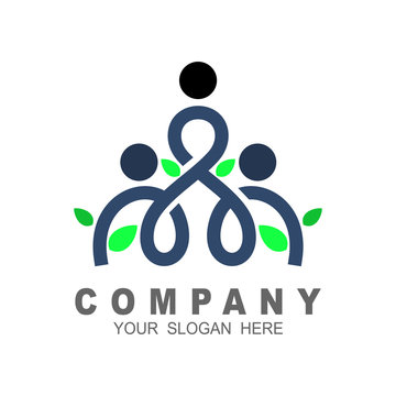 People family together human unity logo vector, line icon, human symbol, people and leaf