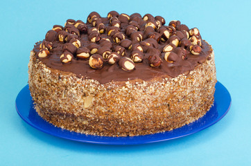 Homemade cake with hazelnuts and chocolate.