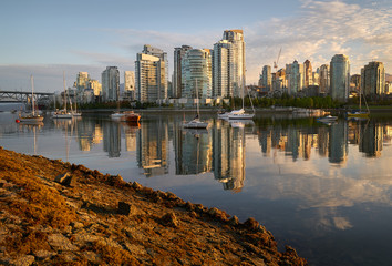 False Creek Morning Reflections Dawn. Sunrise False Creek view of downtown Vancouver. British...