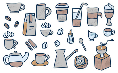 Coffee set objects. Vector design elements.