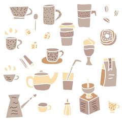 Coffee set objects. Vector design elements.