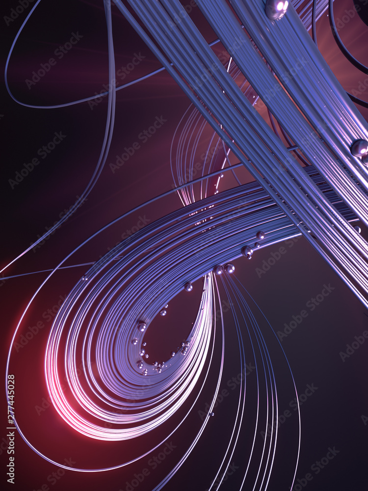 Poster abstract 3d rendering silver jewelry with shiny shapes beads on a dark background
