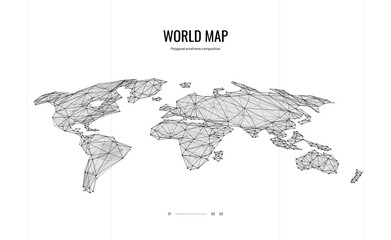 World map isometric. Polygonal wireframe composition. Abstract illustration isolated on white background. Particles are connected in a geometric silhouette.