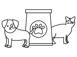 cute cat and dog mascots with food bag