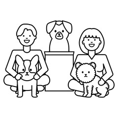 young couple with dogs adorables mascots