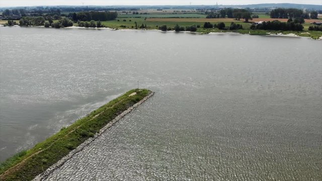 Breakwater on the river Rhine (Rijn) on the border of the Netherlands and Germany