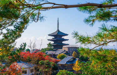 京都　八坂の塔　紅葉