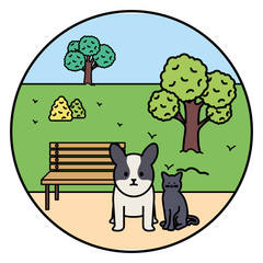 cute cat and dog mascots in the landscape