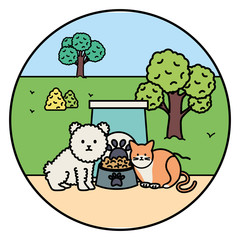 cute cat and dog mascots in the landscape