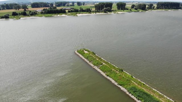 Breakwater on the river Rhine (Rijn) on the border of the Netherlands and Germany