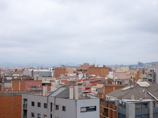 Beautiful top view on Barcelona on a cloudy day, Spain