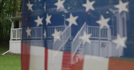 American Flag DIsplayed at Park Model Camper at Family Campground - Powered by Adobe