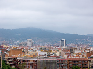Beautiful top view on Barcelona on a cloudy day, Spain